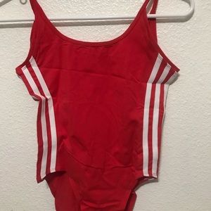Adidas red lowback bodysuit